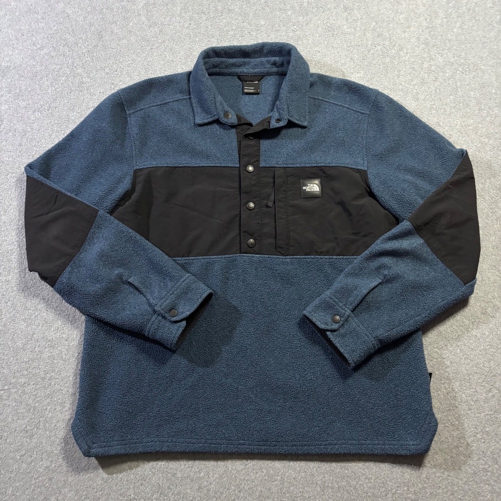 The North Face Davenport Pullover Mens Medium Blue Fleece Snap Sweater NF0A3LZE